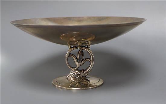 A Tiffany and Co. sterling pedestal dish, with dolphin stem, height 6.5cm.